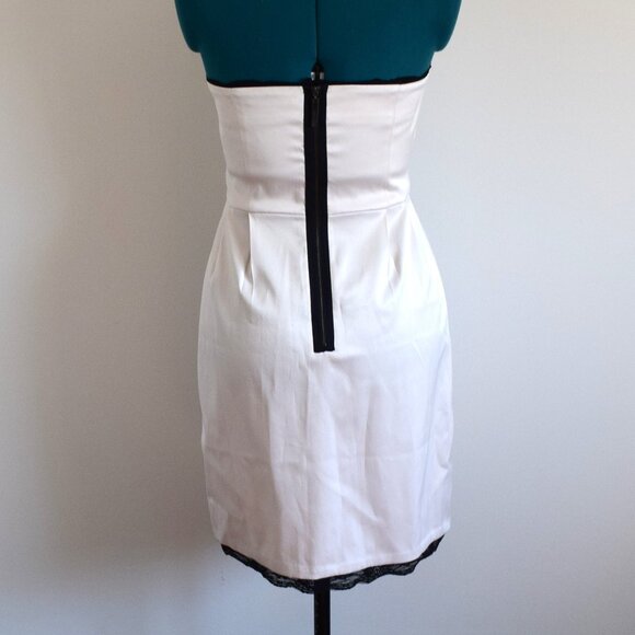 Off-White Satin Strapless Dress with Peek-a-Boo Black Lace - Picture 6 of 9